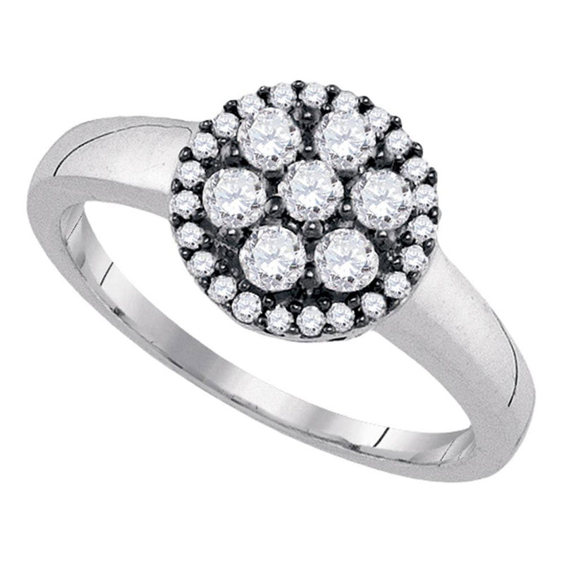 Sterling Silver Womens Round Diamond Flower Cluster Ring 1/2 Cttw