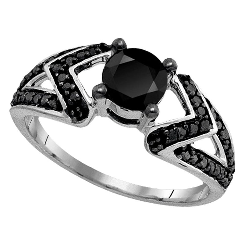 10kt White Gold Round Black Color Enhanced Diamond Solitaire Bridal Wedding Ring 1 Cttw