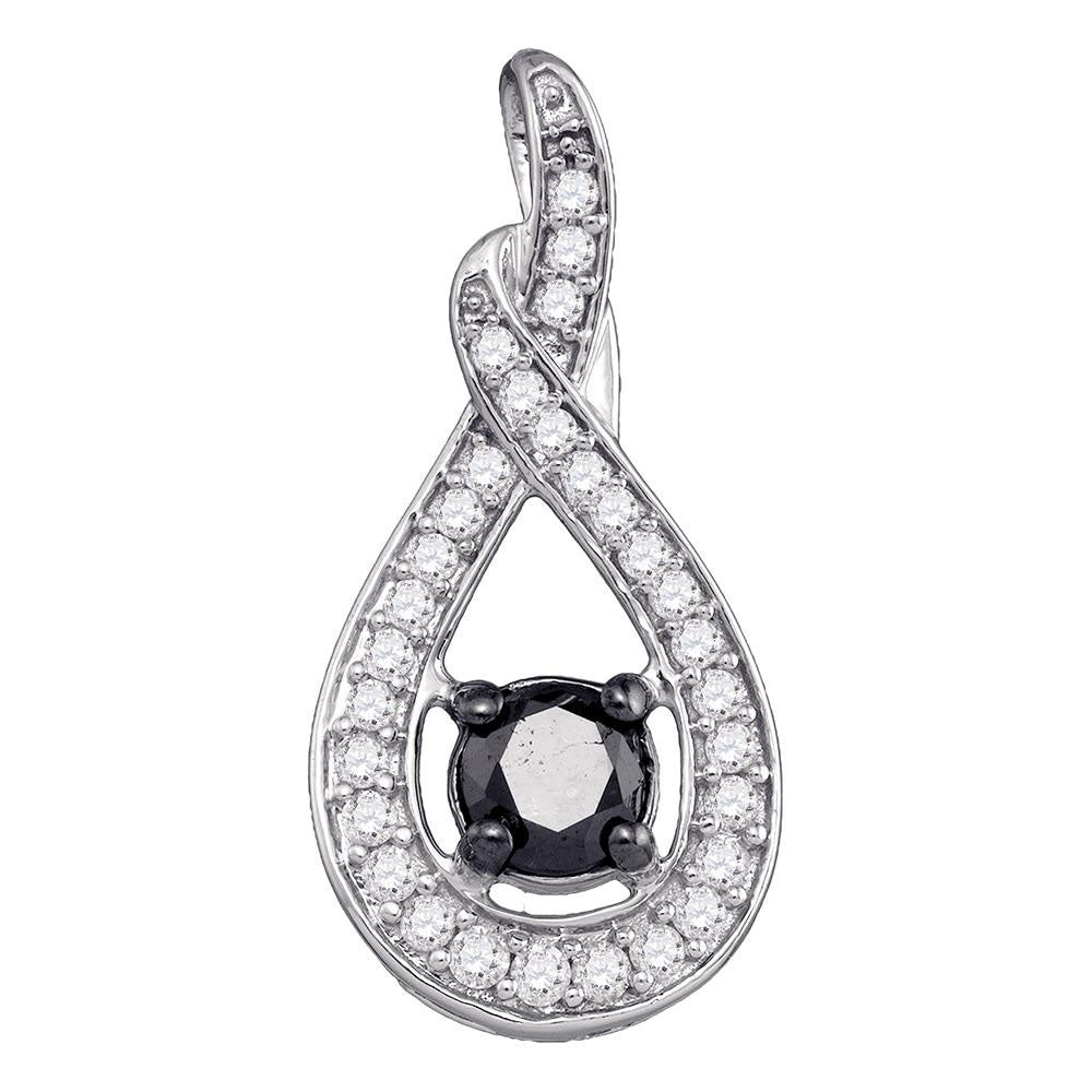 10kt White Gold Womens Round Black Color Enhanced Diamond Teardrop Pendant 1 Cttw