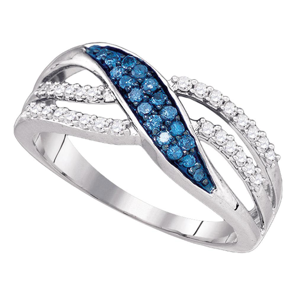 10kt White Gold Womens Round Blue Color Enhanced Diamond Band Ring 1/3 Cttw