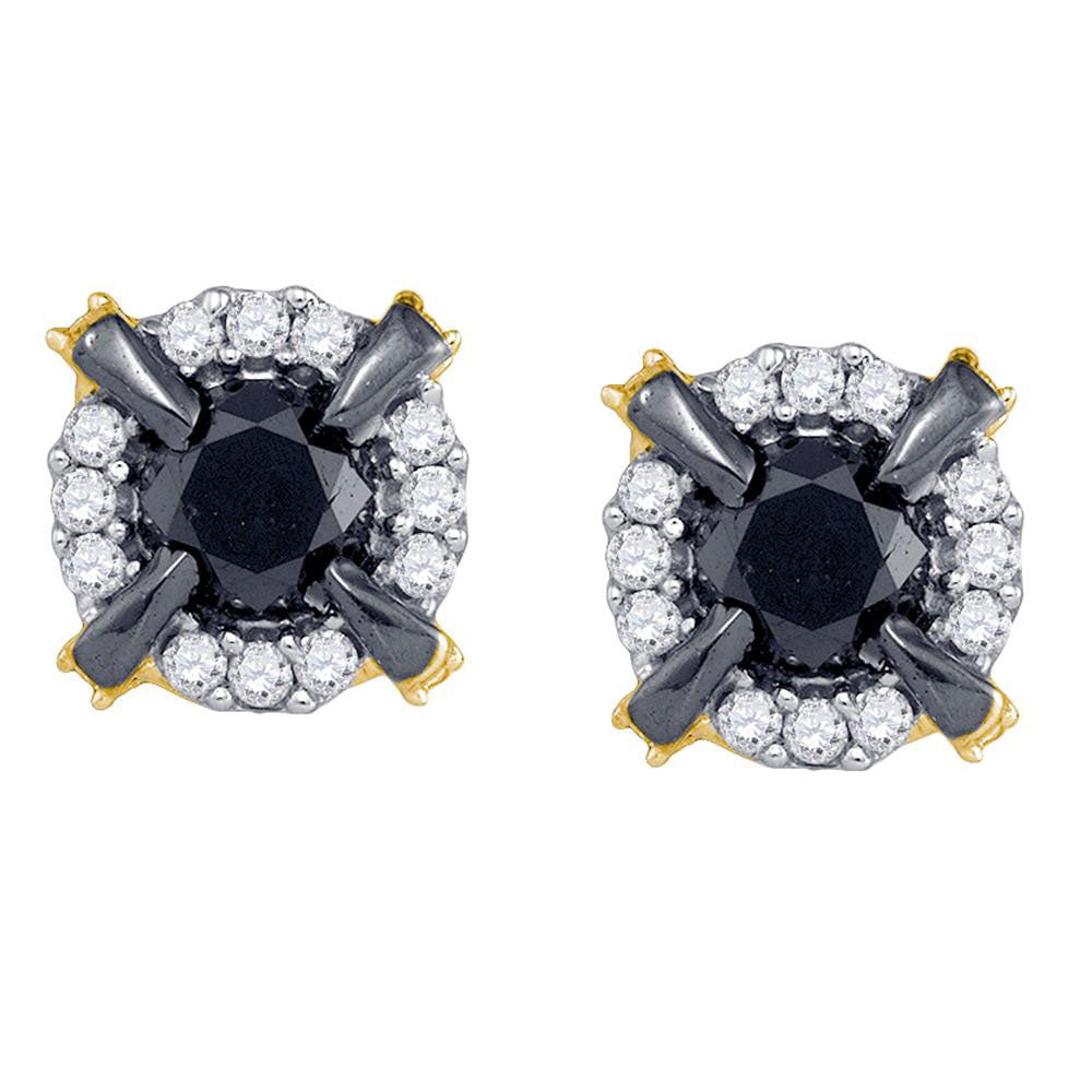 10kt Yellow Gold Womens Round Black Color Enhanced Diamond Stud Earrings 1 Cttw