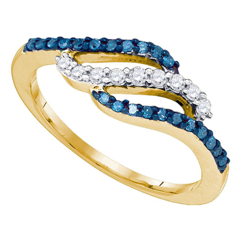 10kt Yellow Gold Womens Round Blue Color Enhanced Diamond Band Ring 1/3 Cttw