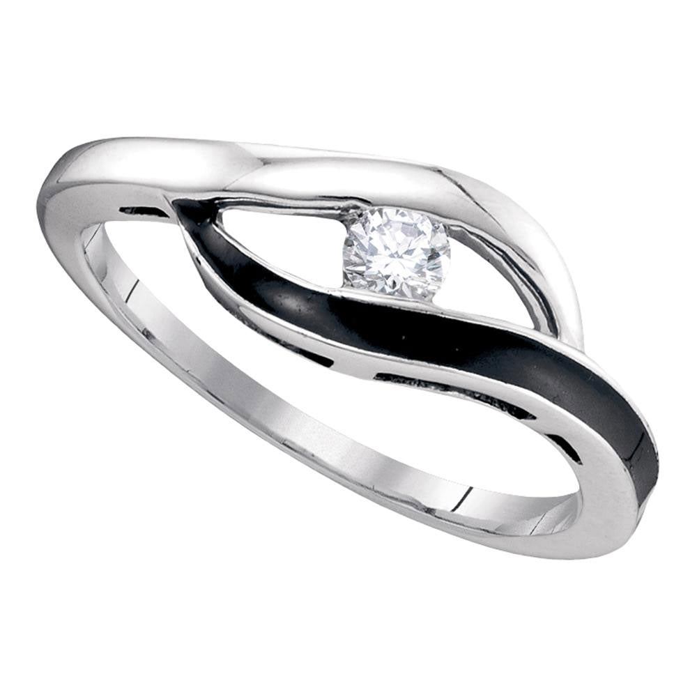 10kt White Gold Womens Round Diamond Solitaire Black-tone Promise Ring 1/8 Cttw