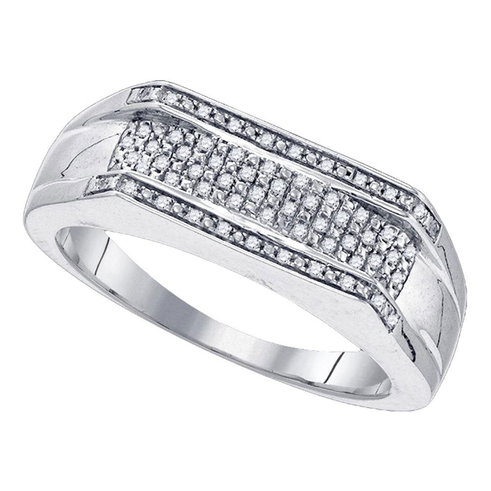 Sterling Silver Mens Round Diamond Flat Band Ring 1/6 Cttw