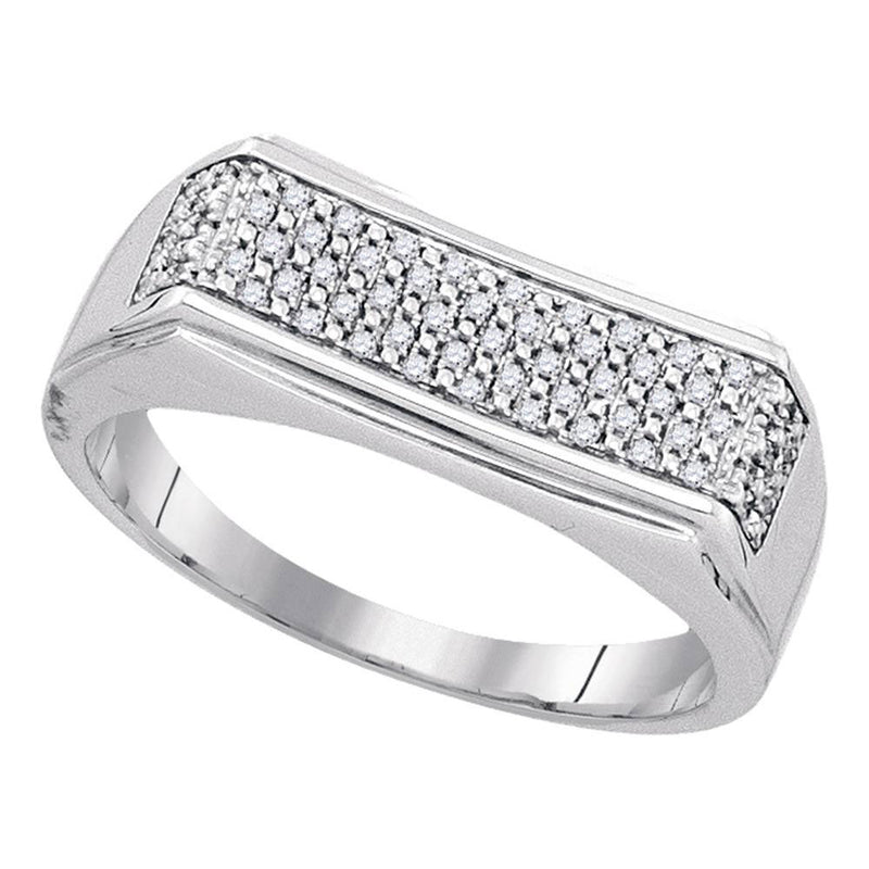 Sterling Silver Mens Round Diamond Rectangle Band Ring 1/6 Cttw