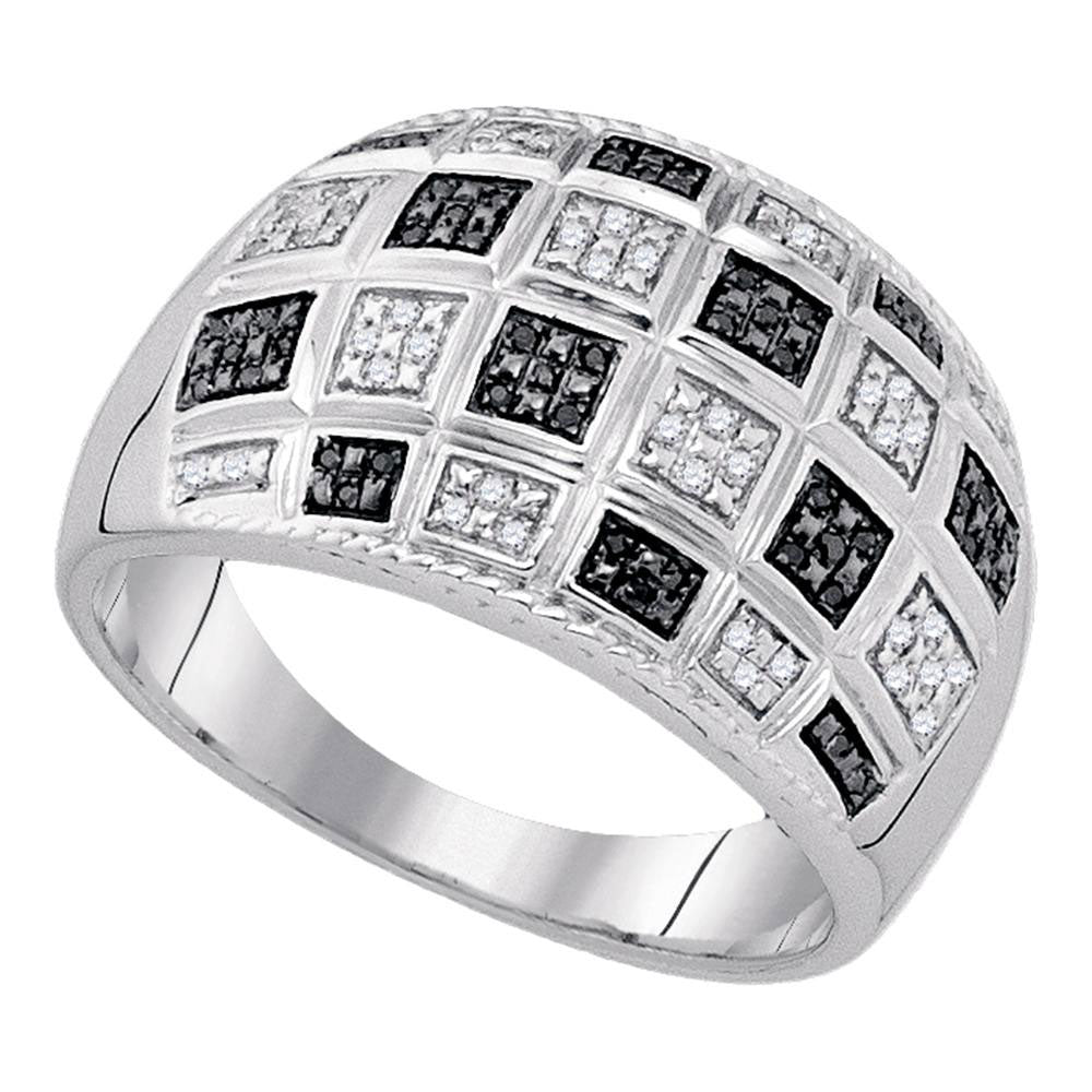 Sterling Silver Mens Round Black Color Enhanced Diamond Checker Ring 1/5 Cttw