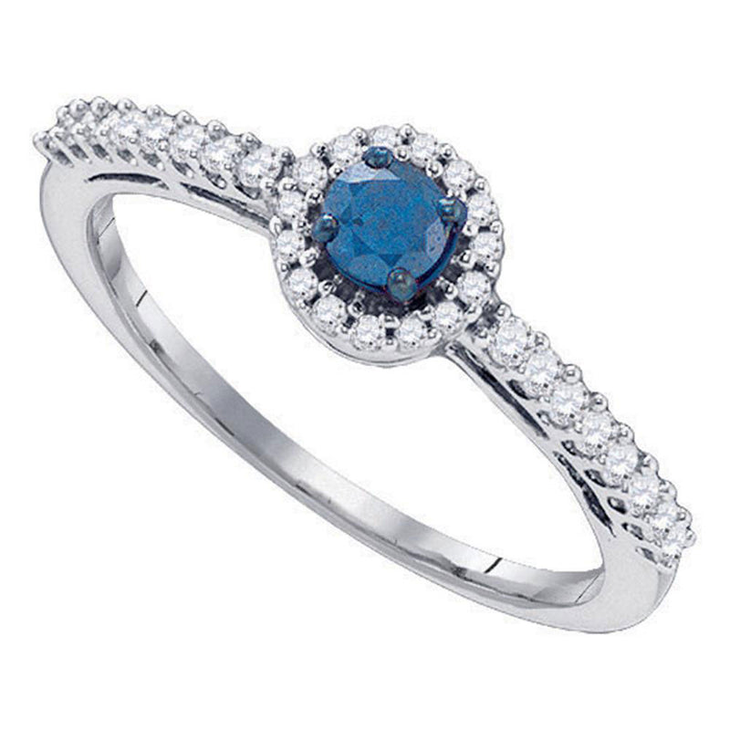 10kt White Gold Round Blue Color Enhanced Diamond Solitaire Bridal Wedding Ring 3/8 Cttw