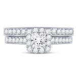 14kt White Gold Princess Diamond Halo Bridal Wedding Ring Band Set 1-1/4 Cttw