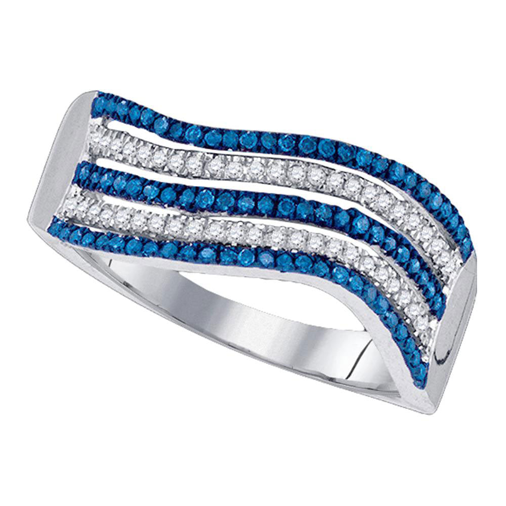 10kt White Gold Womens Round Blue Color Enhanced Diamond Band Ring 1/3 Cttw