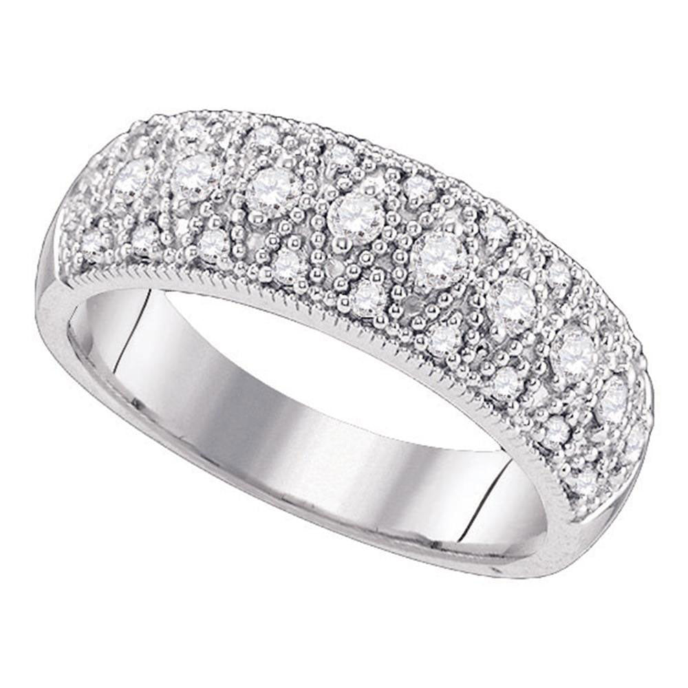 14kt White Gold Womens Round Diamond Milgrain Band Ring 5/8 Cttw