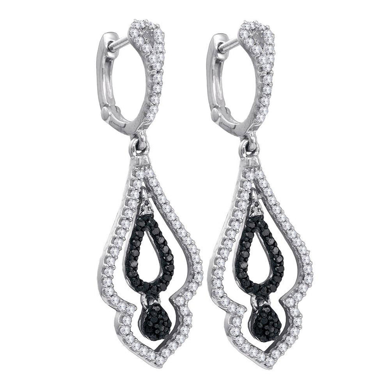 10kt White Gold Womens Round Diamond Dangle Earrings 1/2 Cttw