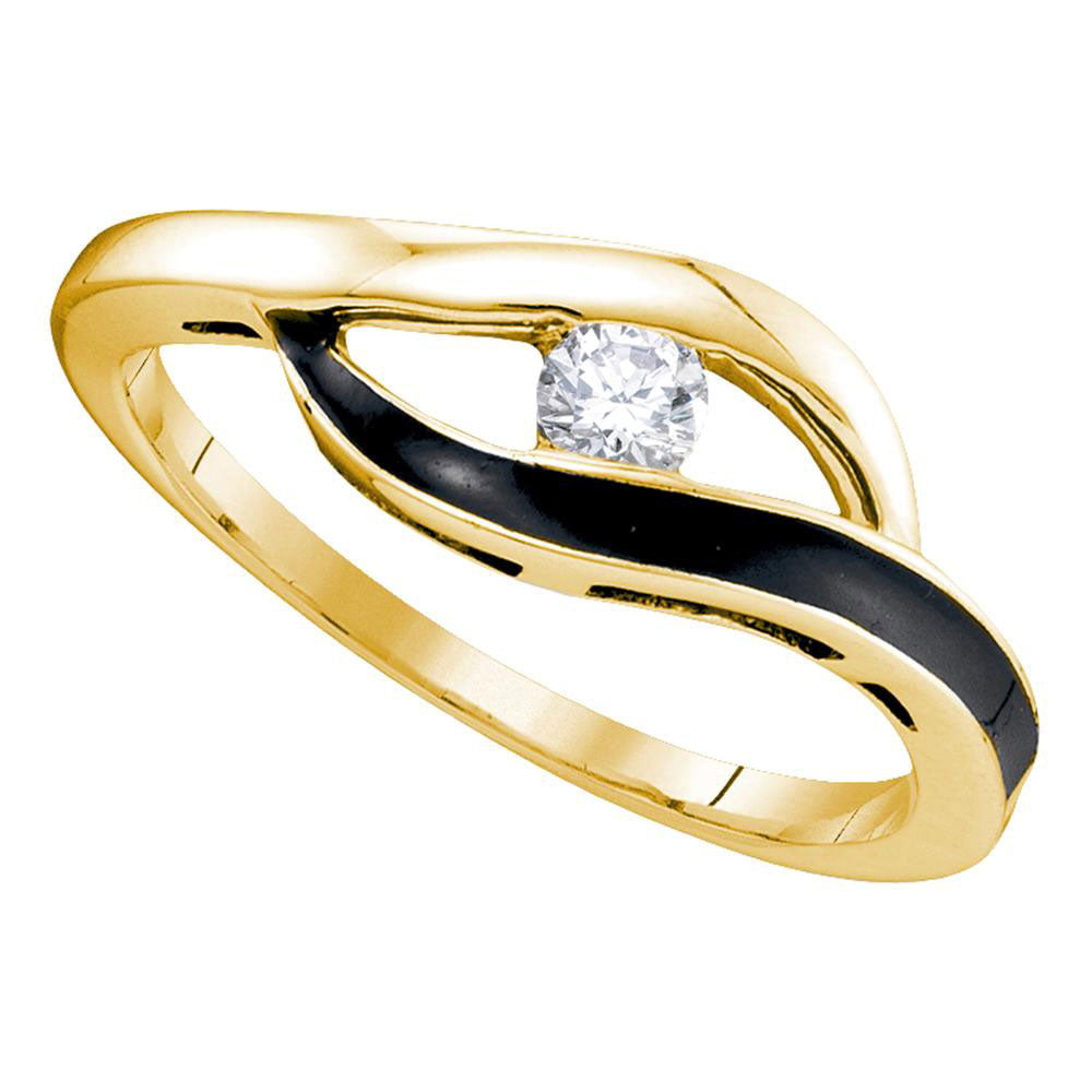 10kt Yellow Gold Womens Round Diamond Solitaire Black-tone Promise Ring 1/8 Cttw