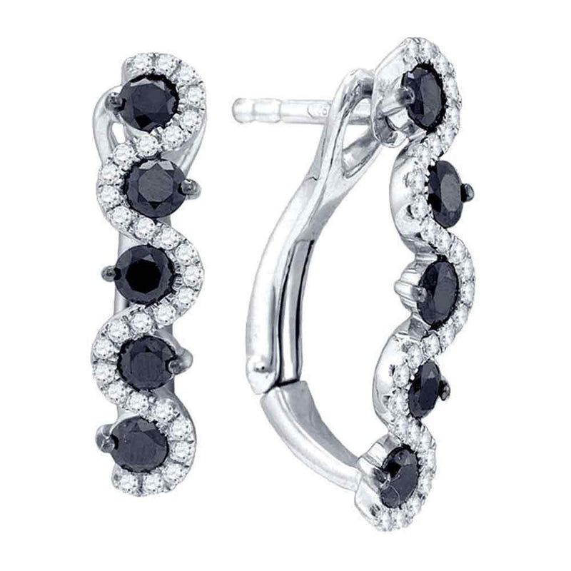 10kt White Gold Womens Round Black Color Enhanced Diamond Hoop Earrings 1 Cttw