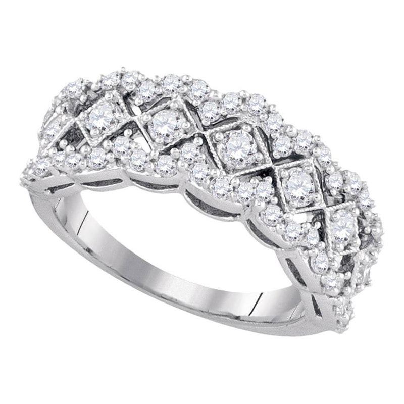 14kt White Gold Womens Round Diamond Diagonal Square Band Ring 1 Cttw