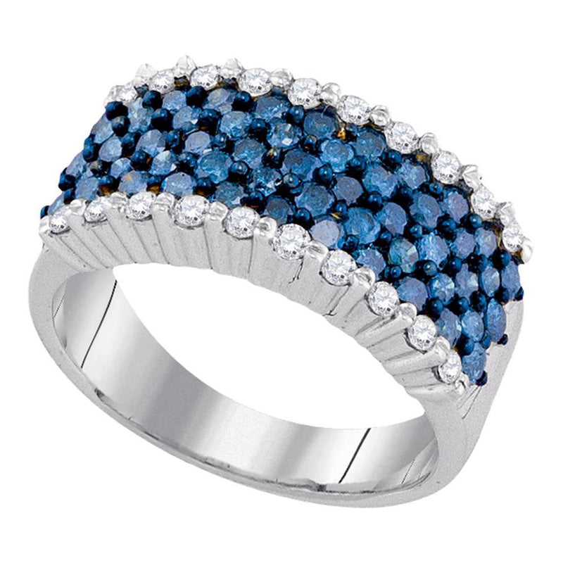 10kt White Gold Womens Round Blue Color Enhanced Diamond Cocktail Band Ring 1-1/2 Cttw