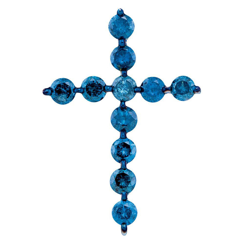 10kt White Gold Womens Round Blue Color Enhanced Diamond Cross Religious Pendant 1/2 Cttw