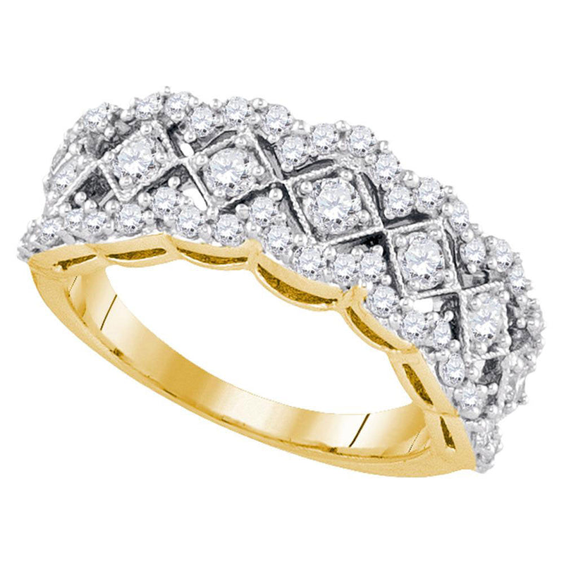 14kt Yellow Gold Womens Round Diamond Diagonal Square Band Ring 1 Cttw