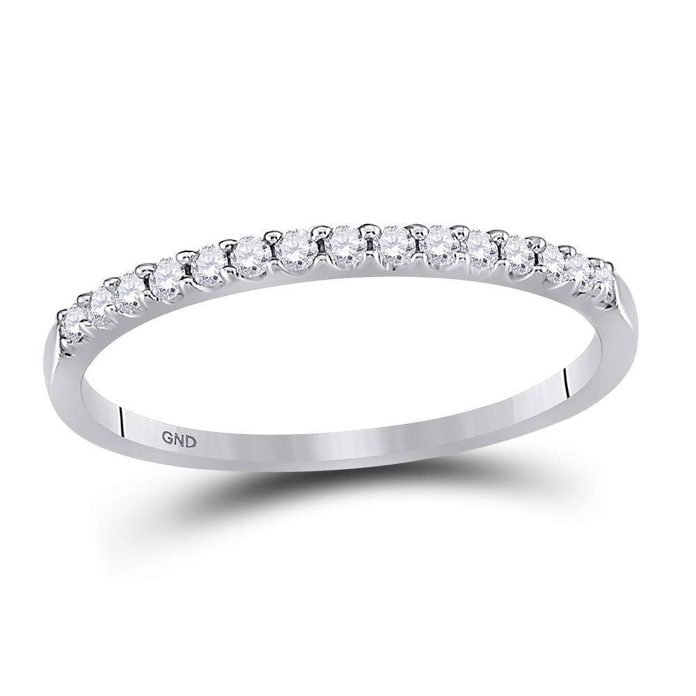 14kt White Gold Womens Round Diamond Wedding Single Row Band 1/6 Cttw Size 9