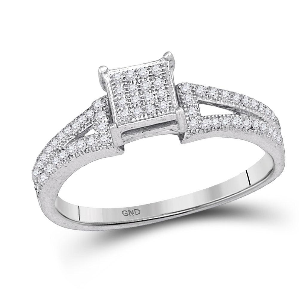 10kt White Gold Elevated Diamond Square Cluster Bridal Wedding Engagement Ring 1/6 Cttw