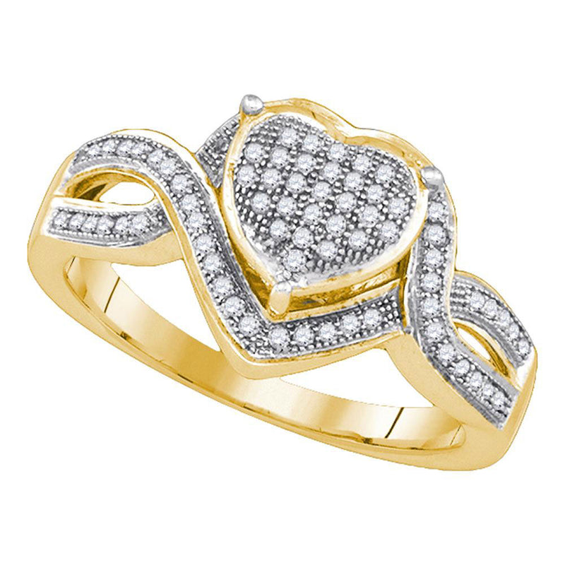 10kt Yellow Gold Womens Round Diamond Twist Heart Cluster Ring 1/4 Cttw