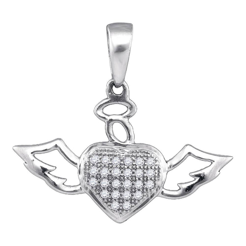 10kt White Gold Womens Round Diamond Heart Angel Pendant 1/10 Cttw