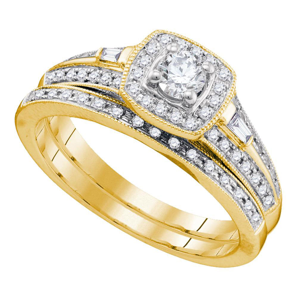 10k Yellow Gold Round Diamond Bridal Wedding Ring Band Set 1/2 Cttw