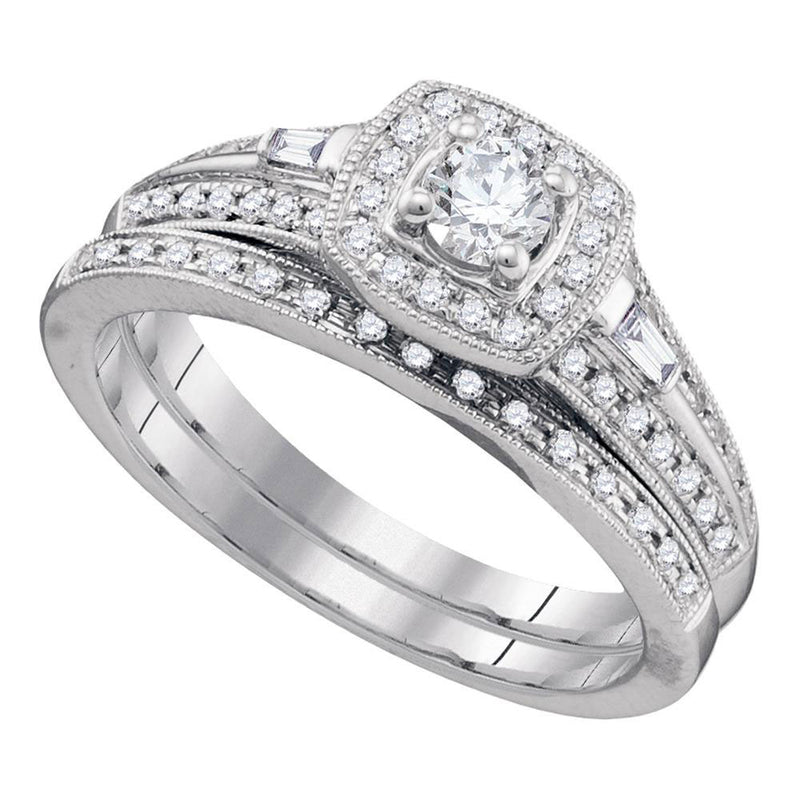 10k White Gold Round Diamond Bridal Wedding Ring Band Set 1/2 Cttw