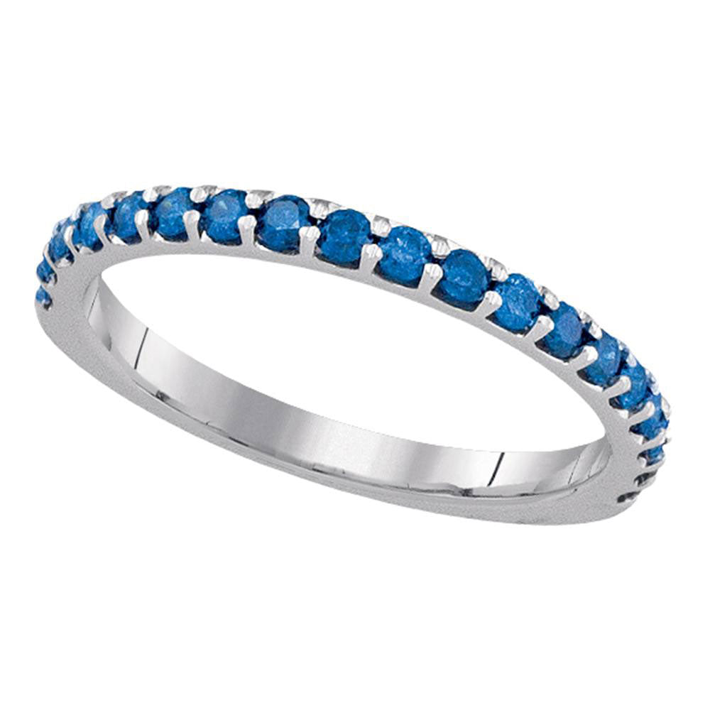 10kt White Gold Womens Round Blue Color Enhanced Diamond Band Ring 1/2 Cttw