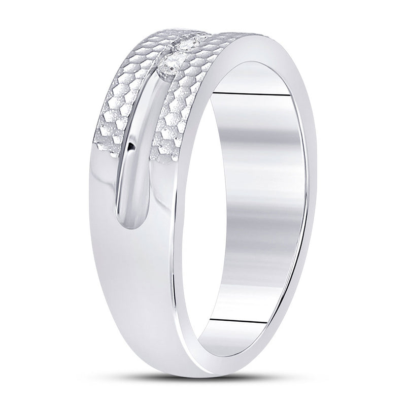 10kt White Gold Mens Round Diamond Wedding 5-Stone Hammered Band Ring 1/4 Cttw