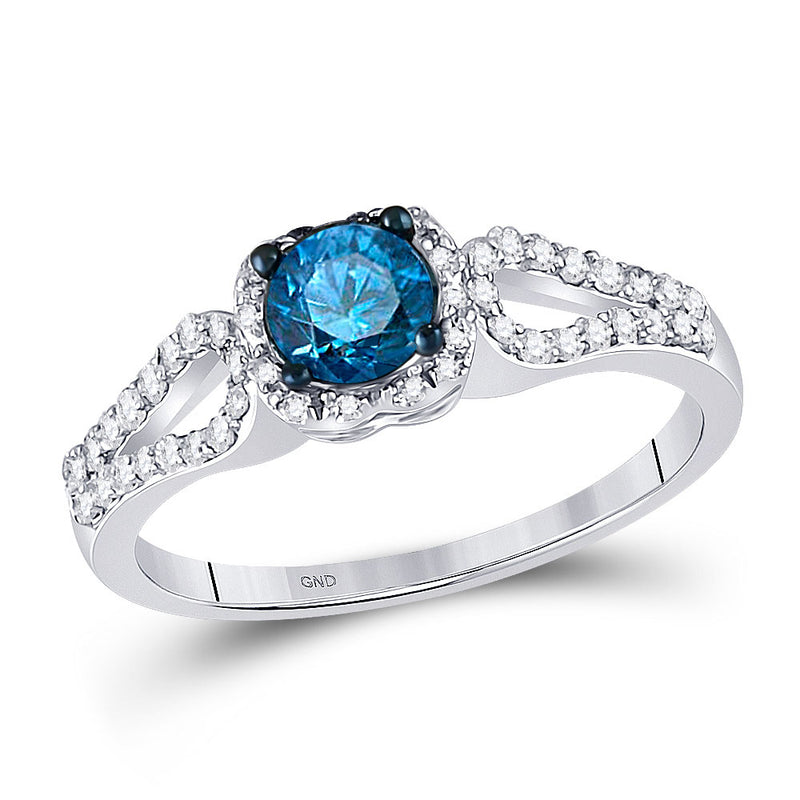 10kt White Gold Round Blue Color Enhanced Diamond Solitaire Bridal Wedding Ring 3/4 Cttw