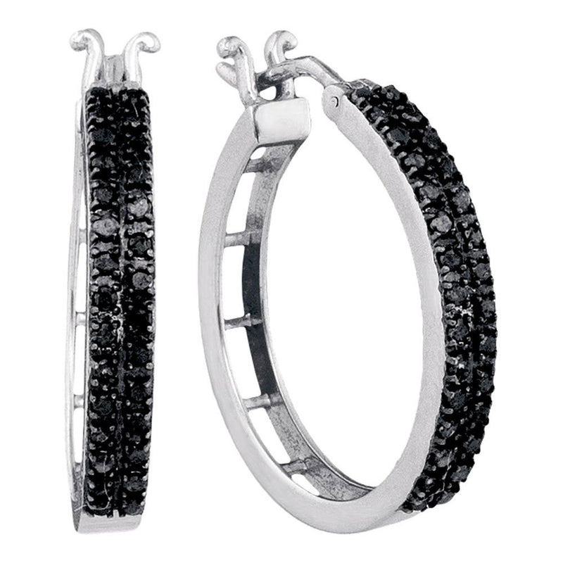 10kt White Gold Womens Round Black Color Enhanced Diamond Hoop Earrings 1/2 Cttw