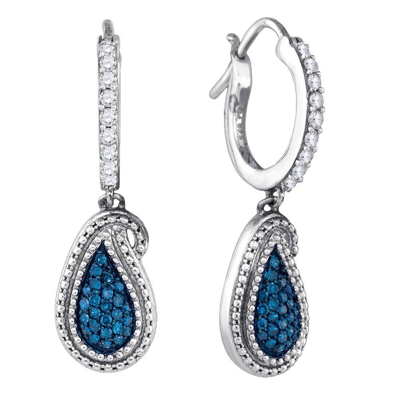 10kt White Gold Womens Round Blue Color Enhanced Diamond Dangle Earrings 1/2 Cttw