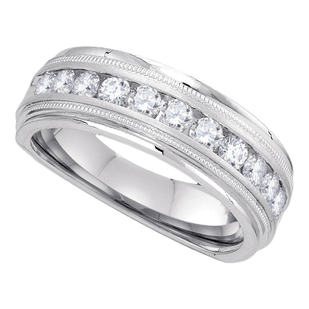 10kt White Gold Mens Round Diamond Wedding Single Row Band Ring 1 Cttw