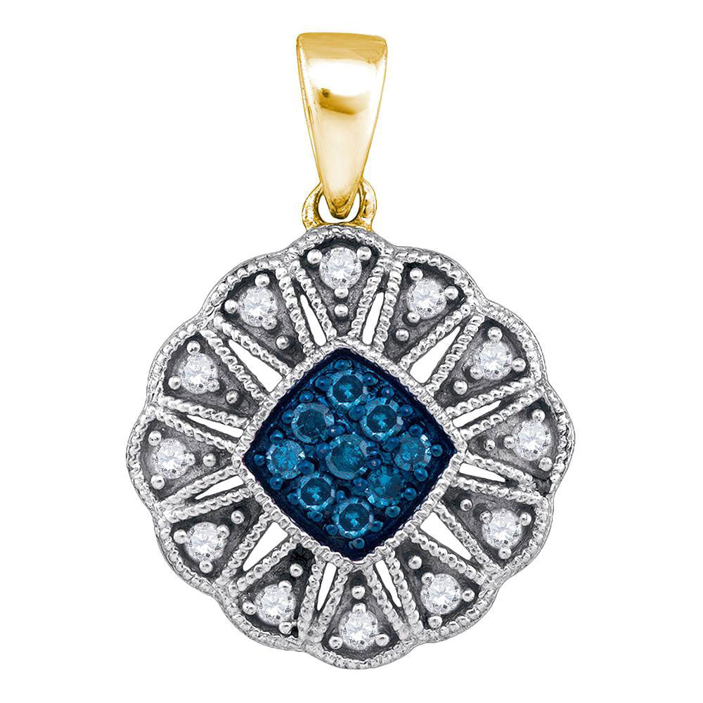 10kt Yellow Gold Womens Round Blue Color Enhanced Diamond Fashion Pendant 1/5 Cttw