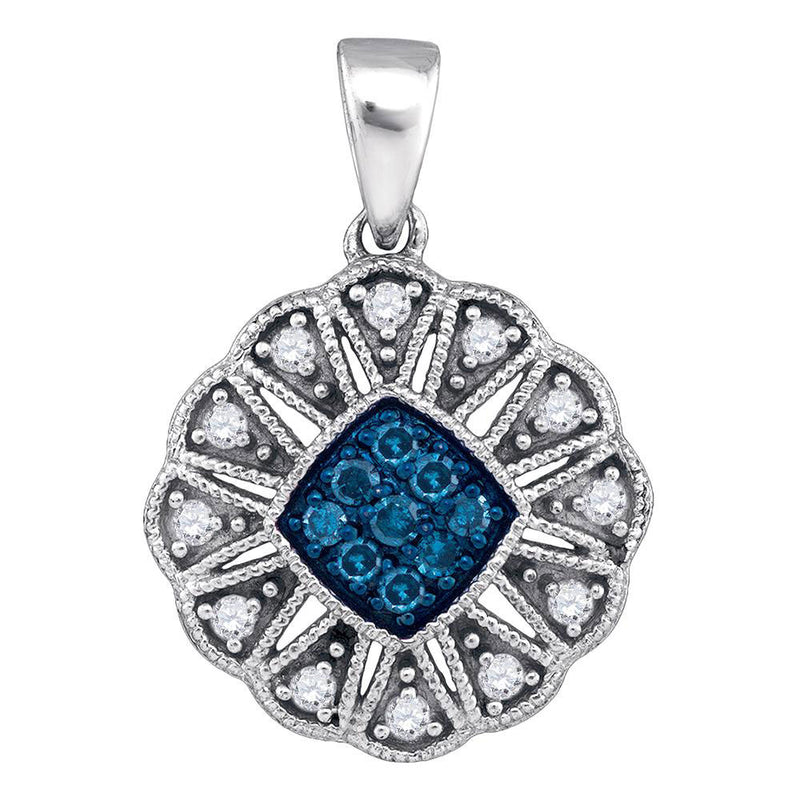 10kt White Gold Womens Round Blue Color Enhanced Diamond Fashion Pendant 1/5 Cttw