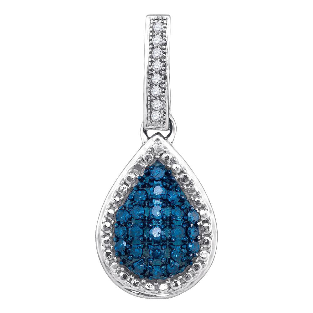 10kt White Gold Womens Round Blue Color Enhanced Diamond Teardrop Pendant 1/5 Cttw