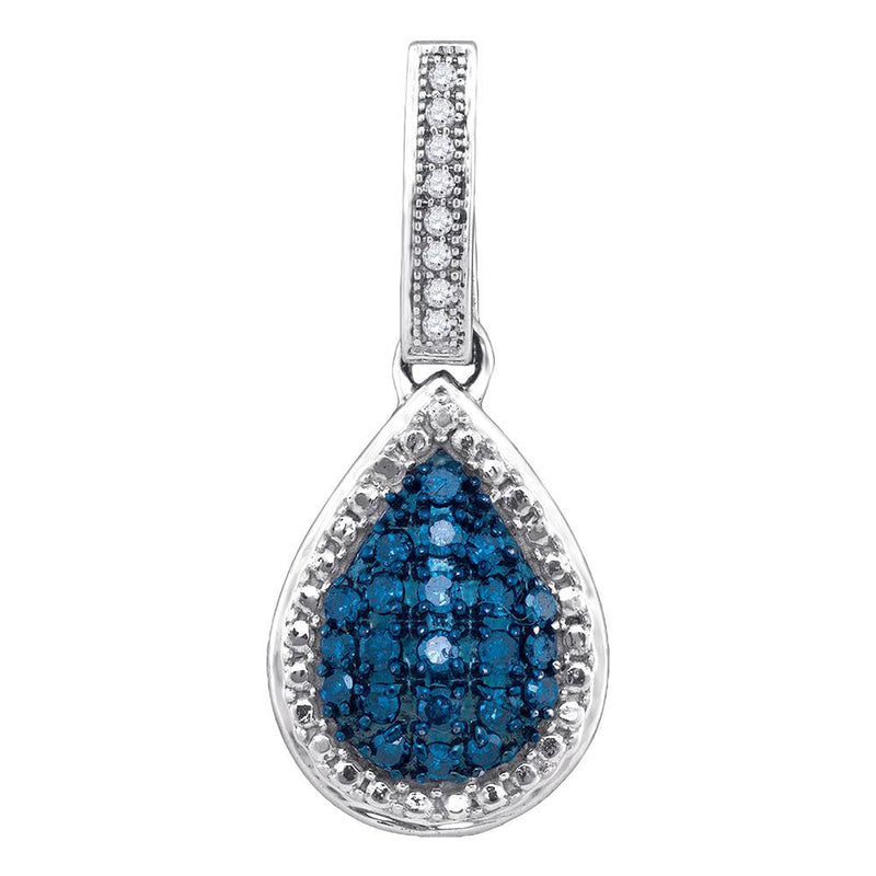 10kt White Gold Womens Round Blue Color Enhanced Diamond Teardrop Pendant 1/5 Cttw