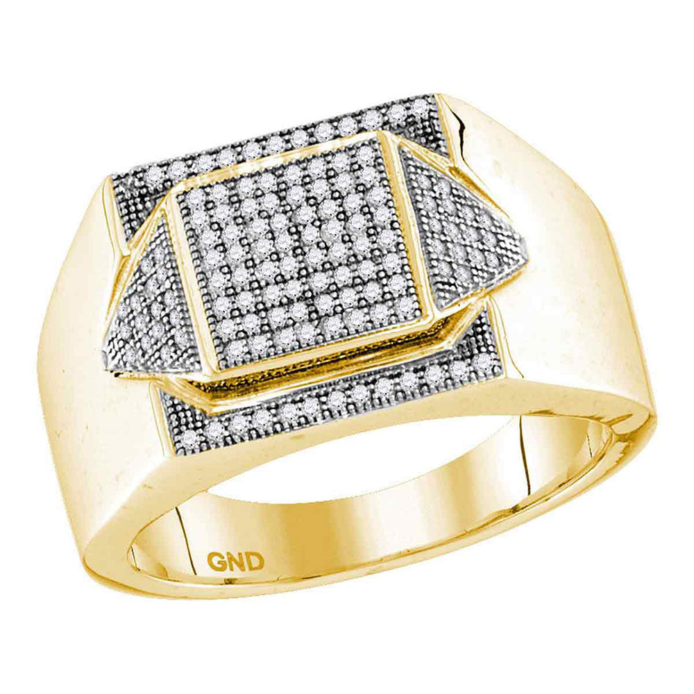 10kt Yellow Gold Mens Round Diamond Elevated Square Cluster Ring 1/3 Cttw