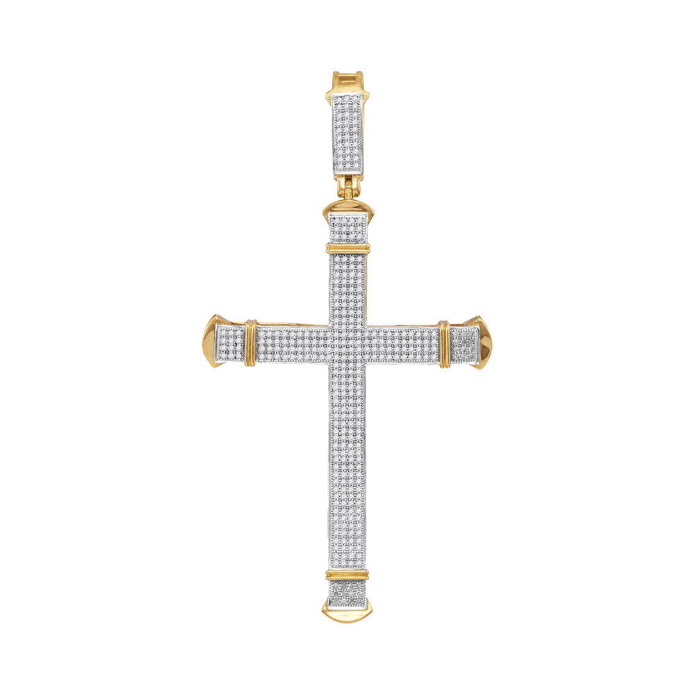 10kt Yellow Gold Mens Round Diamond Roman Cross Charm Pendant 1 Cttw