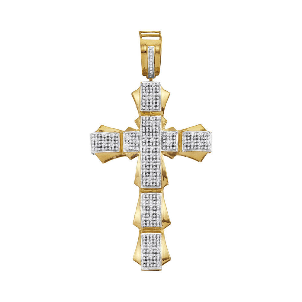 10kt Yellow Gold Mens Round Diamond Segmented Flared Cross Charm Pendant 1 Cttw