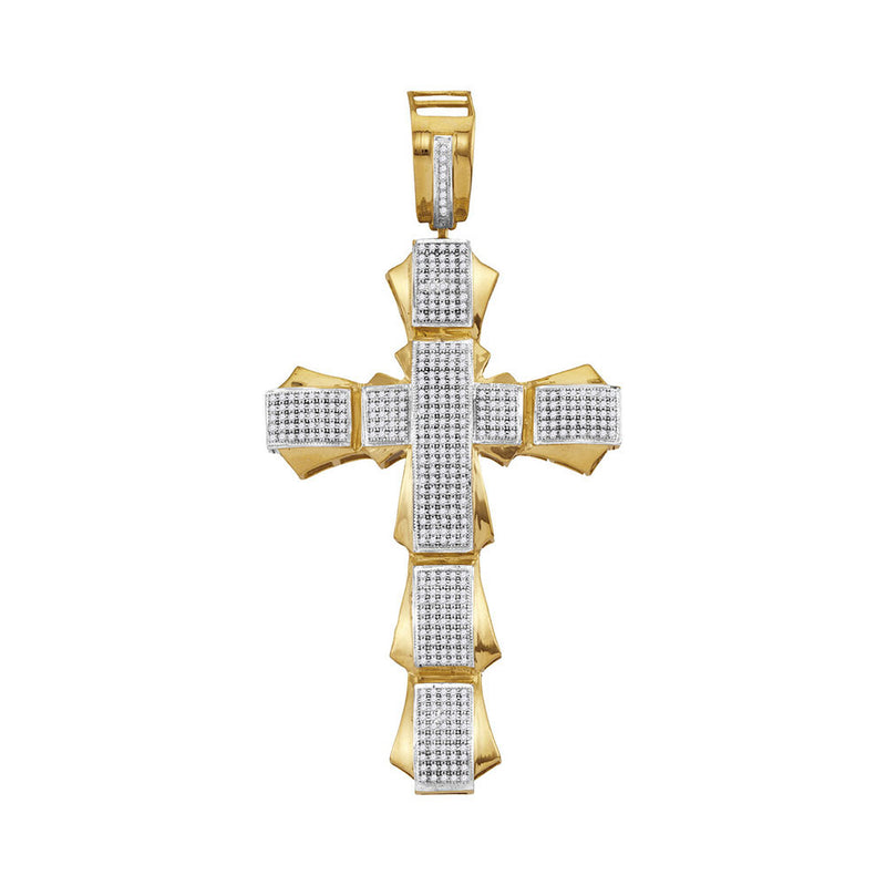 10kt Yellow Gold Mens Round Diamond Segmented Flared Cross Charm Pendant 1 Cttw