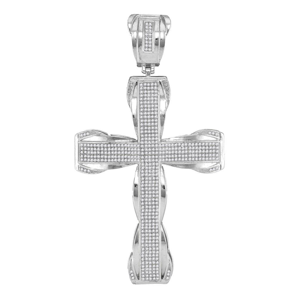 10kt White Gold Mens Round Diamond Flared Roman Cross Charm Pendant 1-1/2 Cttw