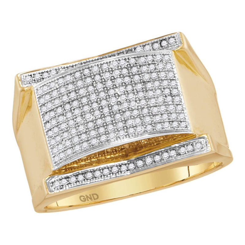 10kt Yellow Gold Mens Round Diamond Rectangle Cluster Ring 1/2 Cttw