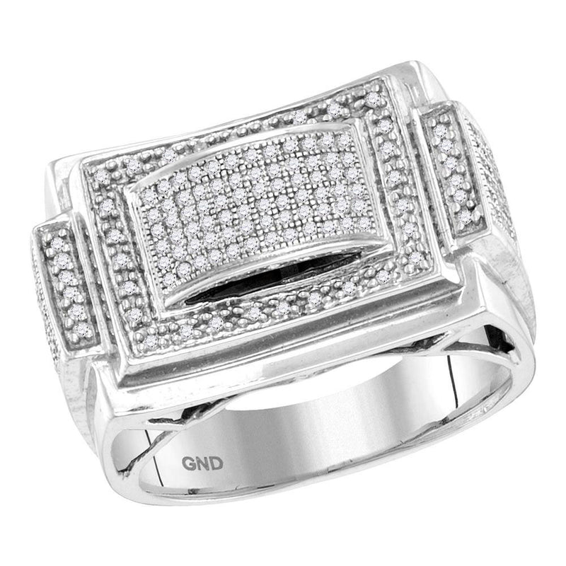 10kt White Gold Mens Round Diamond Domed Rectangle Frame Cluster Ring 1/2 Cttw