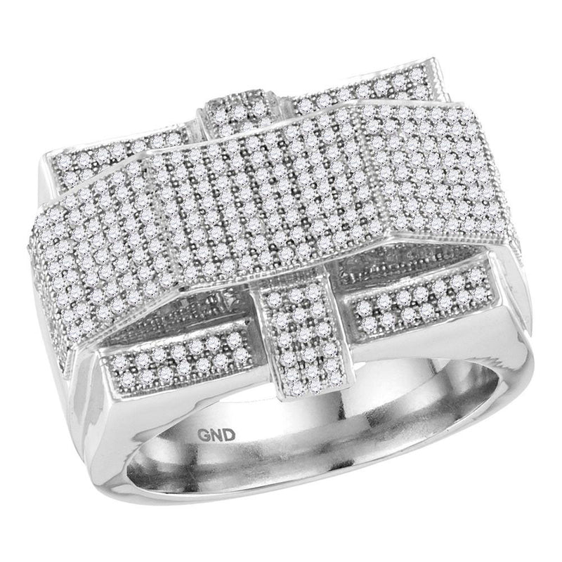 10kt White Gold Mens Round Diamond Rectangle Arched Cluster Ring 1 Cttw