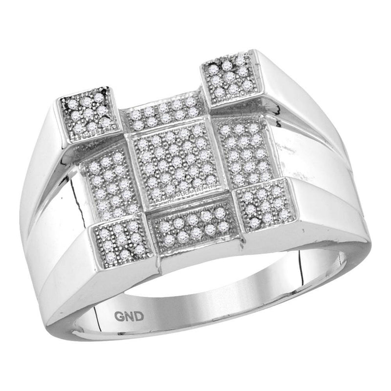 10kt White Gold Mens Round Diamond Square Corner Cluster Ring 1/3 Cttw