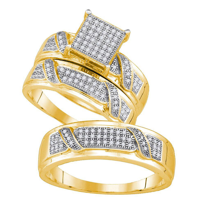 Yellow-tone Sterling Silver His Hers Diamond Square Matching Wedding Set 1/3 Cttw