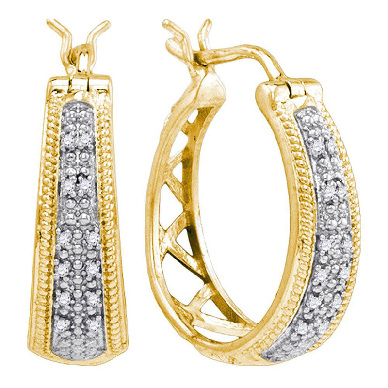 Yellow-tone Sterling Silver Womens Round Diamond Hoop Earrings 1/10 Cttw