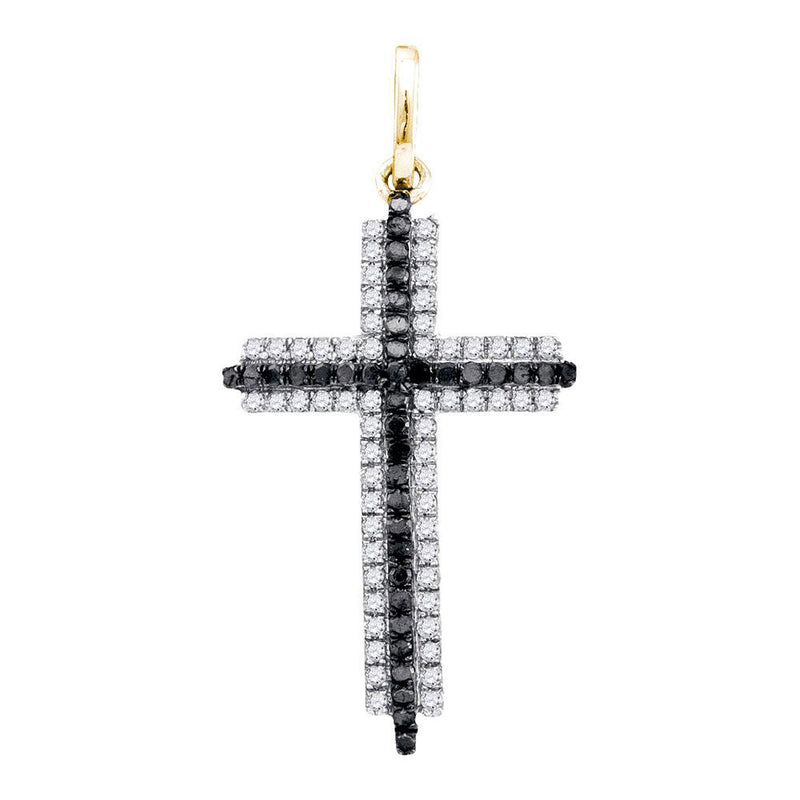 10kt Yellow Gold Womens Round Black Color Enhanced Diamond Cross Pendant 1/4 Cttw