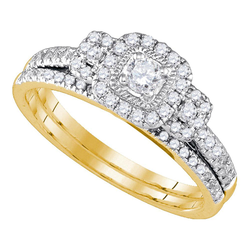 14kt Yellow Gold Round Diamond Bridal Wedding Ring Band Set 1/2 Cttw